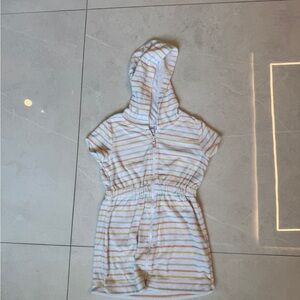 Carter's Hooded Terry Romper in White with Pastel Stripes